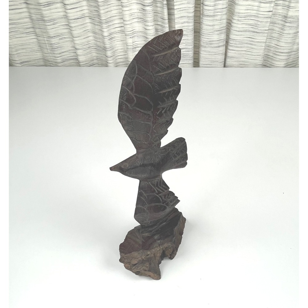 Vintage Hand Carved Wood Eagle Sculpture Rustic Bird Figurine Folk Art Decor
